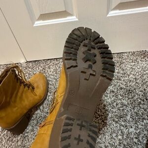 Dark tan faux leather lace up boots